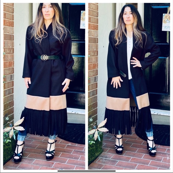 #44 LAST ONE Made in Italy Gorgeous  chic belted Black coat - Picture 4 of 8